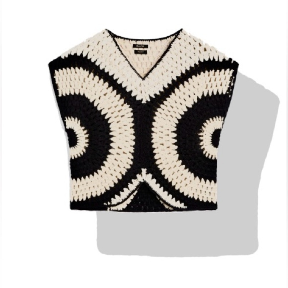 Massimo Dutti 100% Cotton Crochet Knit Top W Contrast Piping Details Women’s S - Picture 11 of 16